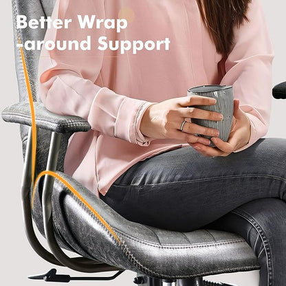 High Back Home Office Chair,Mid Century Modren Ergonomic Executive Chair,Lumbar Support Swivel Task Chair with Wheels,Computer Desk Chair Suede Fabric,350LBS (Gray)