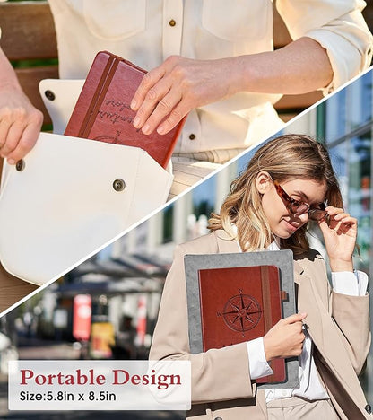 Lined Journal Notebook for Women Men, 160 Pages, A5 Hardcover Vintage Leather Journaling Notebooks for Work, School, Note Taking, Travel, Bible Study, Daily Diary for Writing 5.8"x8.5" (Brown)