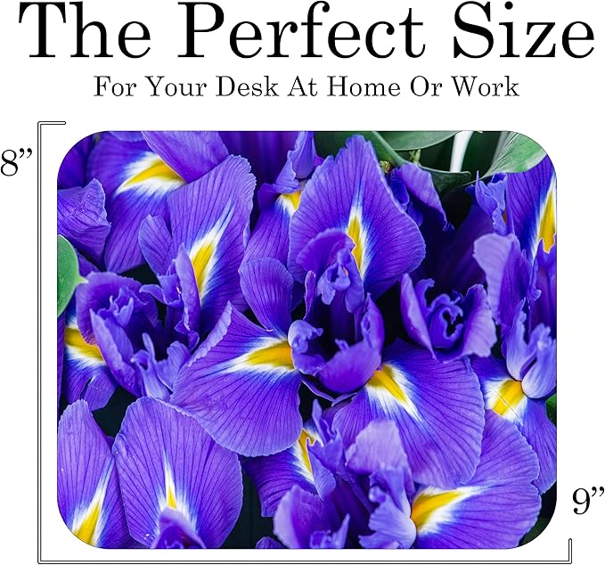 Floral Pattern Flower Mouse Pad Mat Mousepad for Desk Computer Laptop PC Gaming Home or Office Gift for Her Flowers (Iris MP111)