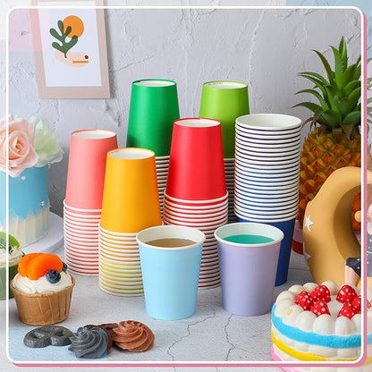 Dingion 300 pcs Colorful Paper Cups 8 oz Valentine Hot Cups Disposable Mouthwash Holiday Party Cup for Tea Coffee Valentine New Year Birthday Party