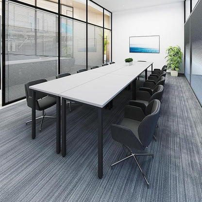 Bonzy Home Conference Tables 12ft Office Computer Desk for Meeting Room Study Writing Printer Table Save Space Design for 14 People 6PCS 141.6"x47.2"x29.5", White