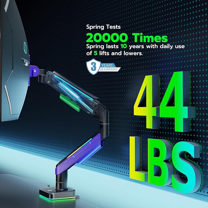 Ares Wing Single Ultrawide Monitor Mount for 17 to 49 Inch Ultrawide Monitor Arm with Gas Spring for Desk
