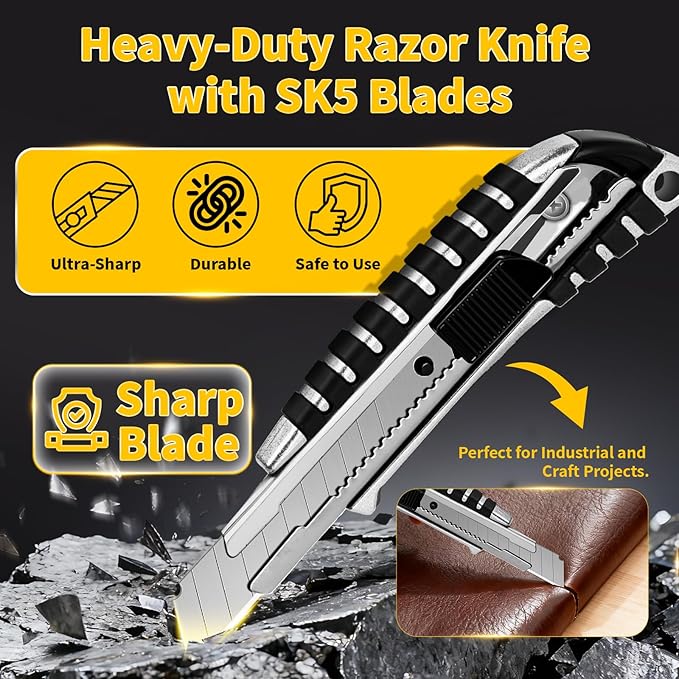 TECKWRAP Utility Knife, Retractable Box Cutter Heavy-Duty Razor Knife for Cardboard, Drywall, Vinyl, Leather, Crafts, Office & Home Use, Quick Change Blade Razor Knife, 2-Pack with 10 Extra Blades