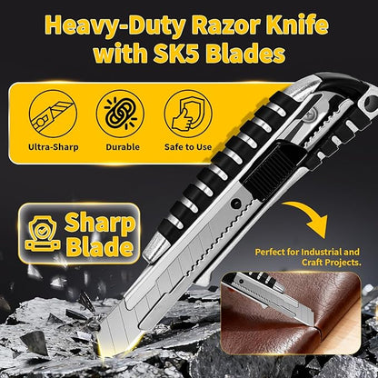 TECKWRAP Utility Knife, Retractable Box Cutter Heavy-Duty Razor Knife for Cardboard, Drywall, Vinyl, Leather, Crafts, Office & Home Use, Quick Change Blade Razor Knife, 2-Pack with 10 Extra Blades