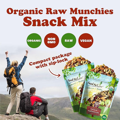 Organic Raw Munchies Snack Mix, 4 Pounds — Raw and Non-GMO Snack Mix Contains Cacao Nibs, Raisins, Almonds, Cashews, Walnuts, Goji Berries, Mulberries, Pumpkin Seeds. Vegan Superfood, Kosher, No Added