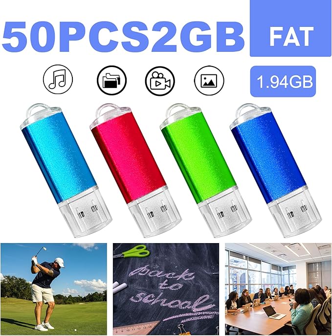 USB Drive Bulk 2GB Flash Drive Pack Thumb Drives 50 Pack Swivel Bulk USB 2.0 Memory Stick Jump Flash Drives 2GB, Colorful