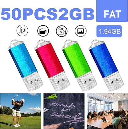 USB Drive Bulk 2GB Flash Drive Pack Thumb Drives 50 Pack Swivel Bulk USB 2.0 Memory Stick Jump Flash Drives 2GB, Colorful