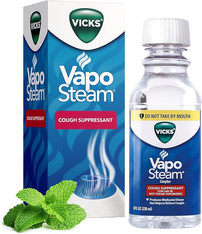 Vicks VapoSteam Medicated Liquid Camphor Cough Suppressant, VapoSteam Liquid Helps Relieve Coughing, Compatible with Vicks Humidifiers & Vaporizers, 8 Oz