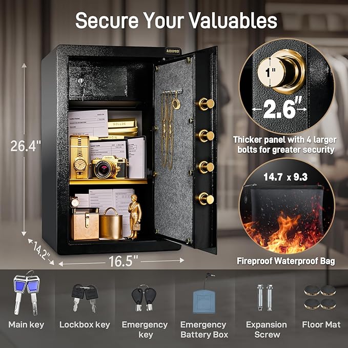 ADIMO Safe Box, 3.6 Cuft Large Heavy Duty Home Safe With Lockable Cabinet&Fireproof Waterproof Money Bag, Digital Keypad And Dual Key System, Big Money Box For Document Jewelry Collections Home Office