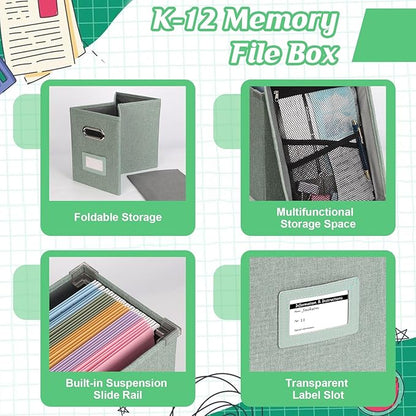 DOSTATNI School Years Organizer Kit K-12 School Years Memory Keeper with 15 Hanging File Folders Plastic 4 different Labels Memory Keepsake Box for kids Storage Pictures File Keeper (Letter Size)