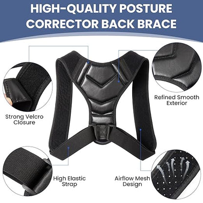 Posture Corrector Back Brace for Men and Women – Adjustable Back Brace for Upper Back and Shoulder Support – Back Straightener for Neck, Clavicle & Spine Alignment – Pain Relief, Breathable & Comfortable