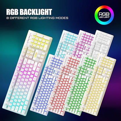RedThunder K10 Wireless Gaming Keyboard and Mouse Combo, RGB Backlit Rechargeable 3800mAh Battery, Mechanical Feel Anti-ghosting Keyboard + 7D 3200DPI Mice for PC Gamer(White Pudding)