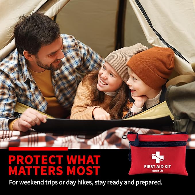 Protect Life Survival First Aid Kit for Home/Business, Camping Survival Kits | Mini Travel First Aid Kit | Camping Equipment | Small Kits for Car | Outdoor Emergency Survivals Pack - 100pcs