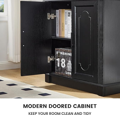 Black 5 Tier Book Shelf and Bookshelf with Storage Cabinet Doors, 72 Inch Tall Bookcase, Wooden Cube Storage Organizer, Kids Bookshelf, Display Cabinet for Bedroom Furniture, Living Room, Pantry