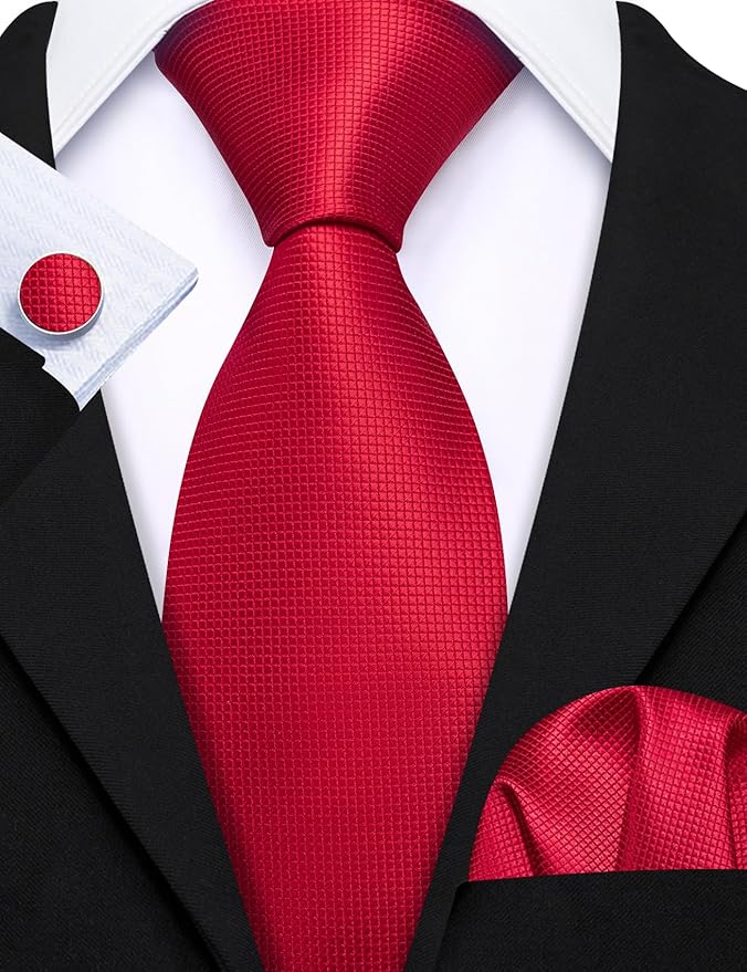 Barry.Wang Tie Sets for Men Silk Solid Necktie Stain Ties Handkerchief Pocket Square Cufflinks Wedding Business Dyed