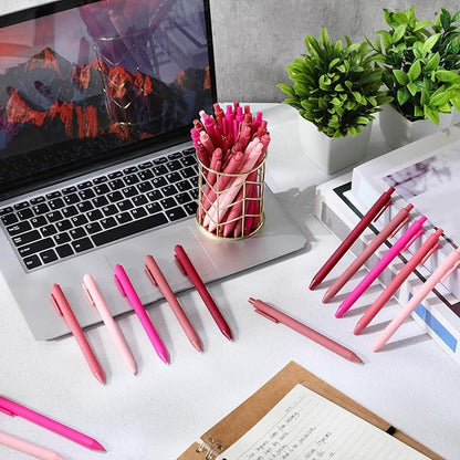 Crtiin 50 Pcs Gel Ink Pens Bulk, Black Ink 0.5mm Fine Point Retractable Pen Smooth Writing Office School Supplies for Teacher Server Operation Christmas Charity Donation Thanksgiving (Pink Series)