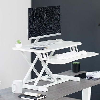 VIVO 28 inch Desk Converter, K Series, Height Adjustable Sit to Stand Riser, Dual Monitor and Laptop Workstation with Keyboard Tray, White, DESK-V028KW