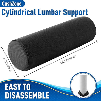 Seat Cushion, Lumbar Roll Support Pillow for Office Chair, Car, Gaming Chair, Memory Foam Back Cushion with Washable Cover for Relieving Back Pain & Improving Posture,Black