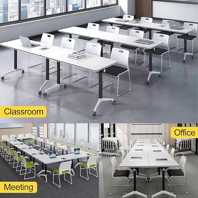 Conference Room Table with Flip-Top Design for Dynamic Meetings, Business Table Computer Desk with Heavy-Duty Frame,Foldable Seminar Meeting Tables for Home Office (2, E, 61IN)