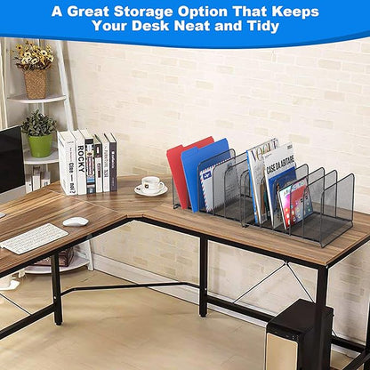5 Sections Desk File Holder/Rack/Sorter,Mesh File Organizer,File Folder Organizer,Metal Upright Desktop Organization for Documents,Magazine,Kitchenware,Antiskid,Antirust,Sturdy,1 Pack