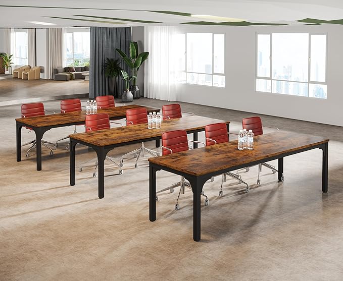 13FT Conference Table, Super Sturdy Large Rectangle Meeting Seminar Table for 10-14 Person, Long Business Tables, 2 Pcs Brown