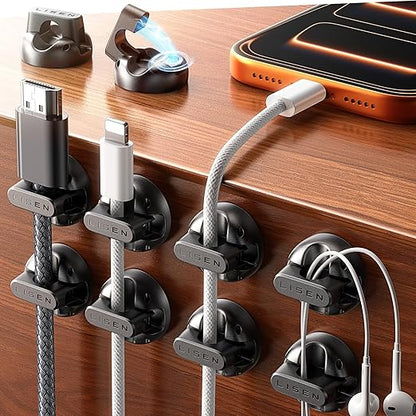 10 Pack Magnetic Cable Clips [2025 Minimum Size] LISEN Magnetic Cord Holder for Nightstand Desk, Cable Management for Home Office Organizer Wire Organizers for iPhone 17 Charger Cord, Dorm, Wall, Car