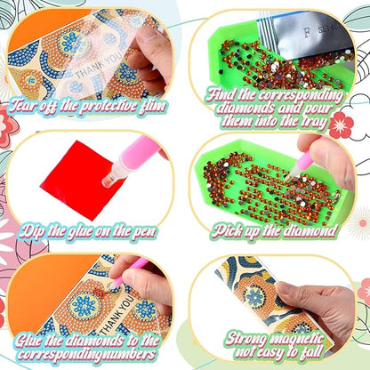 Saillong 12 Pack Flower Thank You Diamond Painting Greeting Card Kits DIY Spring Diamond Art Cards with Envelopes Floral 5D Rhinestones Painting Making Kits for Adults DIY Craft Family Birthday Gifts