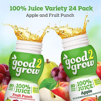 good2grow 100% Apple Juice & Fruit Punch Flavored Juice for Kids- Juice Bottles Bulk 24 Pack, Reusable Bottle, No Sugar Added, Source of Vitamin C- 6 fl oz, Pack of 24 (Spill Proof Tops Not Included)