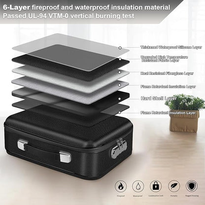 Fireproof Document Box, Hard Shell Fireproof Box, Document Organizer with Lock, Fireproof Water Resistant box, Portable Documents Safe Box for Important Document Certificates, Laptop, Passports, Black