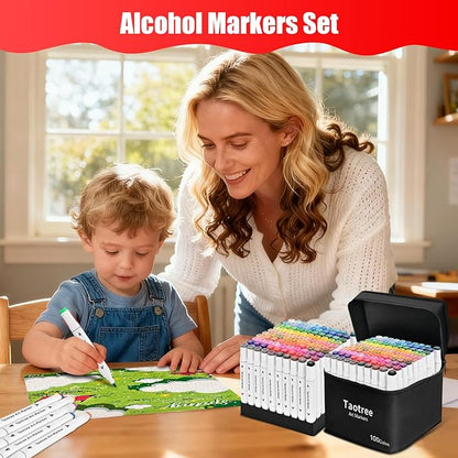 Taotree Alcohol Markers 120 Colors with Case & Holders, Dual Tips Art Coloring Markers Pens, Chisel & Fine Sketch Pens Art Supplies for Artist Kids Adult Coloring Books Drawing, Painting, Sketching