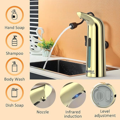 Automatic Liquid Soap Dispenser Touchless,400ML Hand & Dish Countertop Gold Electric Dispenser with Sensor,Modern 4 Gear Adjustable Waterproof Battery Operated Kitchen Auto Soap Pump