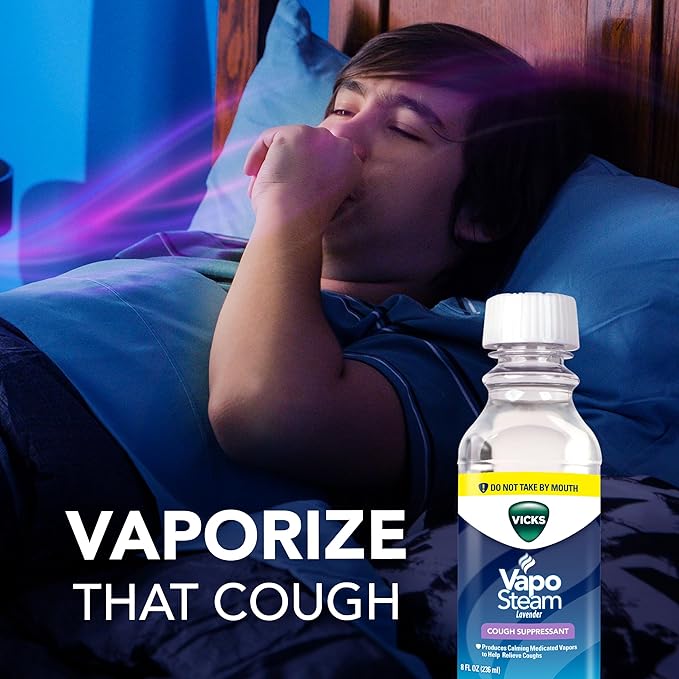 Vicks VapoSteam Lavender, Medicated Liquid Camphor Cough Suppressant, Helps with Cough Relief, Relaxation, and Comfortable Sleep, Compatible with Vicks Humidifiers & Vaporizers, 8 Oz