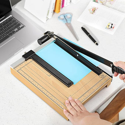CreGear Paper Cutter, 12" Wood Guillotine Paper Trimmer, 12 Sheet Capacity, Heavy Duty Paper Slicer with Adjustable Guide, Safety Guard and Blade Lock