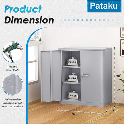 Pataku Metal Storage Cabinet, Garage Cabinet with Doors and Shelves 36" Hx32 Wx16 D, Steel Lockable File Cabinets for Office, Home, Garage, Basement, Industrial, Dark Grey