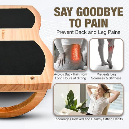 Under Desk Foot Rest - Ergonomic Balance Foot Rest for Under Desk at Work, Office, Home, Yoga - Heavy Duty Pine Wood Material, Non-Slip Rubber Mats - Promotes Better Posture - Easy Assembly