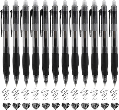 USUAL Retractable Erasable Pens 12 Colored Erasable Gel Pen 0.5mm Erasable Gel Pens Black Make Mistakes Disappear Smooth Writing Pen Office Back-to-School Supplies (Black)