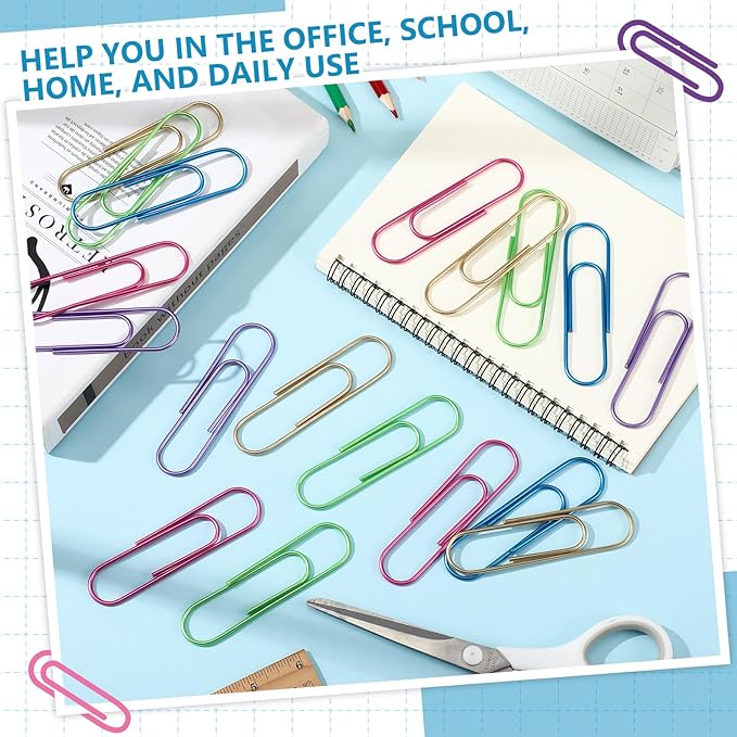 Hicarer 25 Pcs 4 Inch Large Paper Clips Jumbo 100 mm Metal Multicolored Giant Paper Clips Bright Coated Extra Large Mega Paperclips for Bookmark Office School Organizing Files Document (Vivid Color)