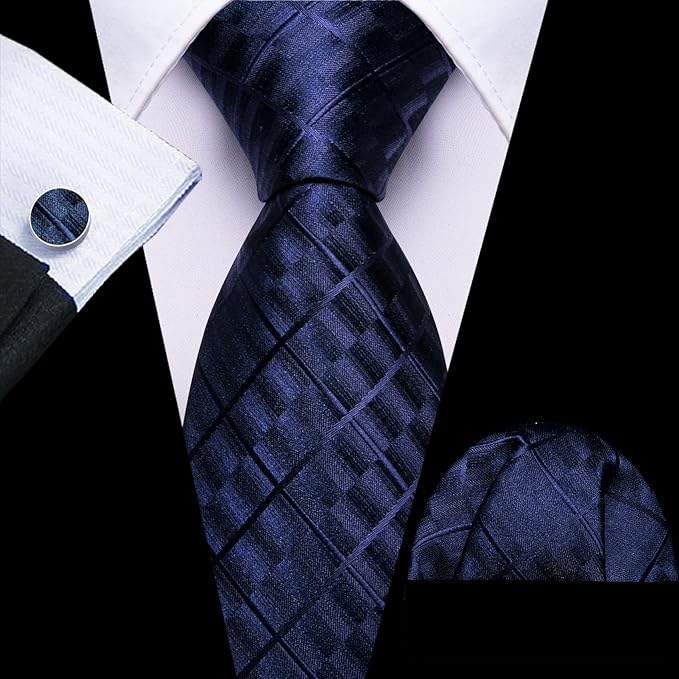 Barry.Wang Tie Sets for Men Silk Solid Necktie Stain Ties Handkerchief Pocket Square Cufflinks Wedding Business Dyed