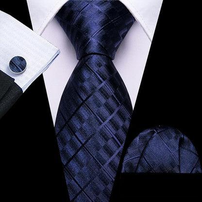 Barry.Wang Tie Sets for Men Silk Solid Necktie Stain Ties Handkerchief Pocket Square Cufflinks Wedding Business Dyed