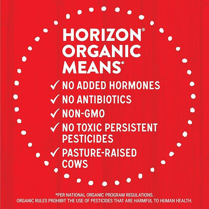 Horizon Organic Shelf Stable Whole Milk Boxes, 8 fl oz, 12 Count - 8g Protein per Serving, USDA Organic UHT from Pasture-Raised Cows, Ready to Drink for Lunchbox, Travel, or On-the-Go, No Refrigeration Needed