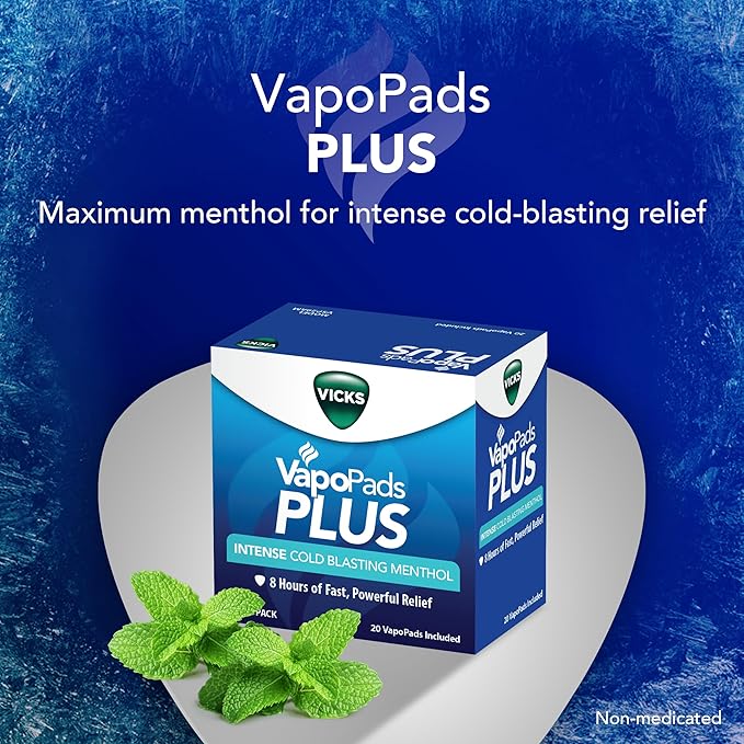 Vicks VapoPads Plus with Intense Cold Blasting Menthol - Vapor Pads Refill for Vicks Humidifiers and Steam Inhalers, Scent Pads for Congestion Relief, 20-Pack, Box Color May Vary