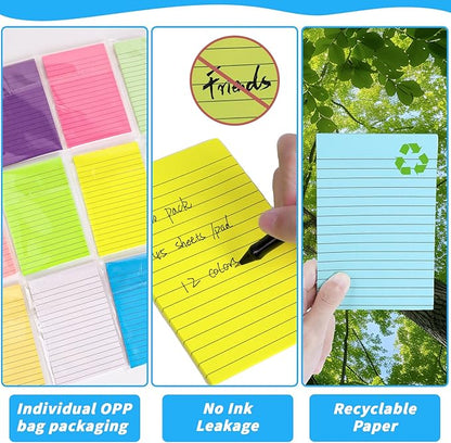 60 Pack Lined Sticky Notes Bulk 4 x 6 in Large Ruled Post Sticky Colorful Self-Stick Note Pads with Lines 12 Color Super Sticking Power Memo Pads 45 Sheets/pad for Office Home School Notebook Wall