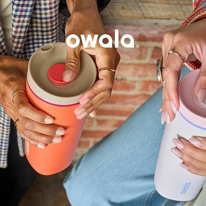 Owala SmoothSip Slider Insulated Stainless Steel Coffee Tumbler, Reusable Cup, Hot Coffee Travel Mug, BPA Free 12 oz, Pink (Pucker Up) (Pack of 8)