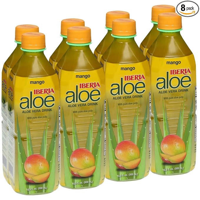 Iberia Aloe Vera Drink With Aloe Vera Pulp, Mango, 16.9 Fl Oz (Pack of 8)