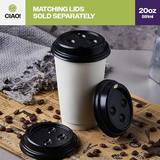 CIAO! 20oz White Paper Hot Cup, Disposable, 90mm Diameter 600 Count