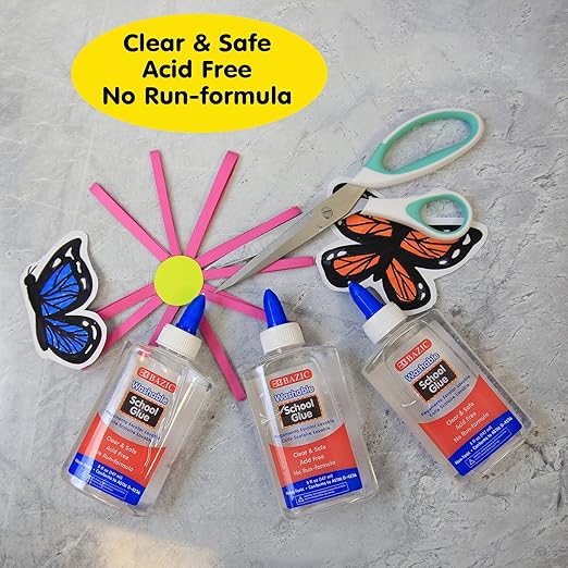 BAZIC Products Washable Clear School Glue 5 Oz. (147 mL), Liquid Clear Glues Adhesive, for Making Slime Art Crafts at School Home Office, 48-Pack