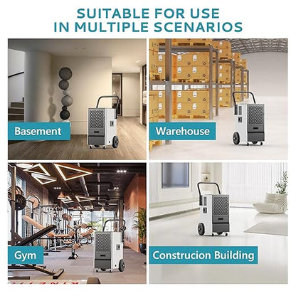 EUHOMY 160 Pints Commercial Dehumidifier, Large Dehumidifier With Drain Hose, Timer and 4 Wheels,Industrial Dehumidifiers for Flood Repair, Drying Basement, Warehouse and Factory