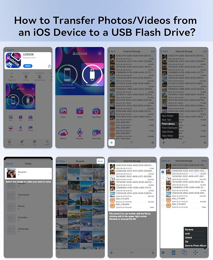 MFi Certified 128GB Flash Drive for iPhone Photo Stick, USB Thumb Drives Memory Stick High Speed USB Stick External Storage for iPhone/iPad/Android/PC