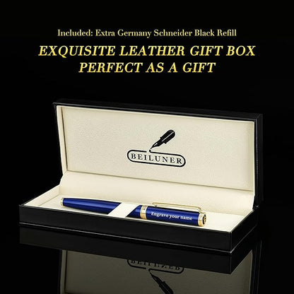 BEILUNER Blue Personalized Pen,Stunning Luxury Lacquer With 24K Gold,Schneider Ink Refills,Multiple Fonts To Custom Rollerball,Gift Pen For Men & Women,Executive,Graduation,Christmas,Nice Fancy Pens