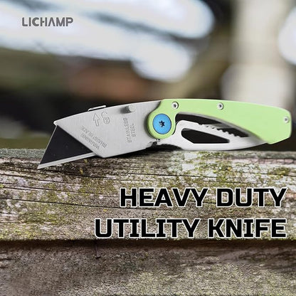 Lichamp 6-Pack Folding Utility Knife Set, Quick-Change EDC Razor Blades & Belt Clip, Foldable Box Cutter for Home, Work, Outdoor & DIY Projects